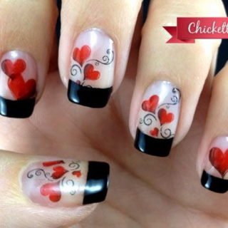 women's red and white nails