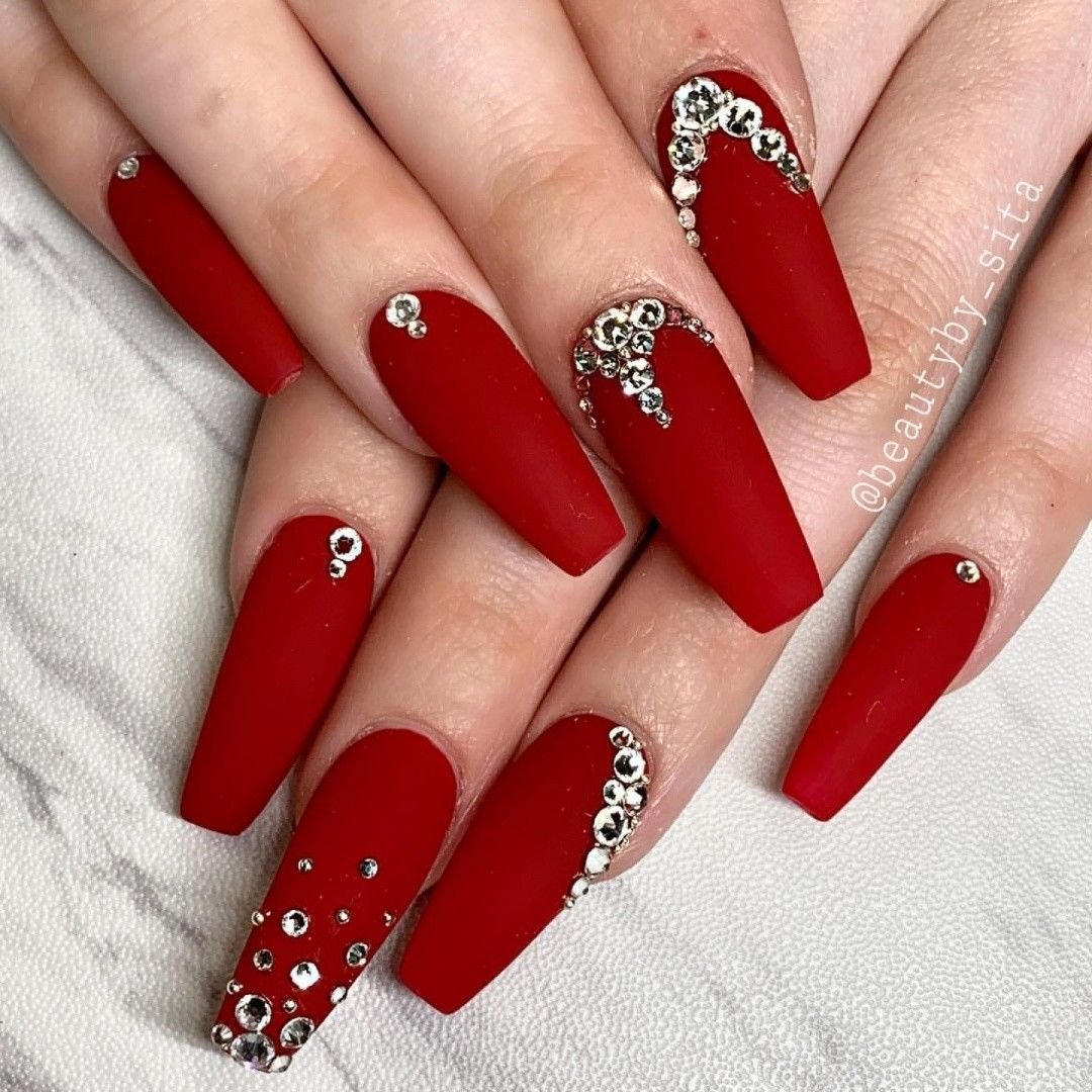 women's red and white nails