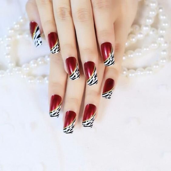 women's red and white nails