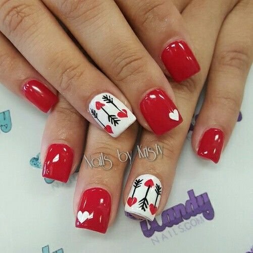 women's red and white nails