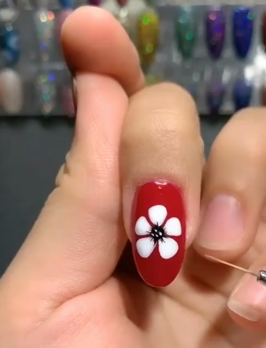 women's red and white nails